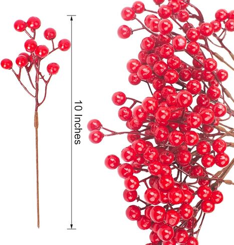 Grunyia 20 Pack Christmas Artificial Red Berry Stems Fake Holly Berry Pick for Christmas Tree Decorations DIY Crafts Xmas Ornaments Wedding Holiday Home Decor in Saudi Arabia