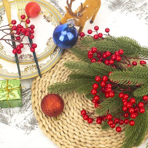 Grunyia 20 Pack Christmas Artificial Red Berry Stems Fake Holly Berry Pick for Christmas Tree Decorations DIY Crafts Xmas Ornaments Wedding Holiday Home Decor in Saudi Arabia