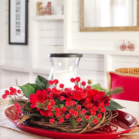 Grunyia 20 Pack Christmas Artificial Red Berry Stems Fake Holly Berry Pick for Christmas Tree Decorations DIY Crafts Xmas Ornaments Wedding Holiday Home Decor in Saudi Arabia