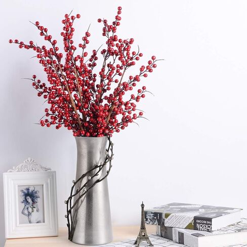 DearHouse 4 حزمة التوت الأحمر الاصطناعي ينبع التوت عيد الميلاد هولي لحرف عطلة المهرجان وديكور المنزل، 26 بوصة التوت العنابي الزهور زينة شجرة عيد الميلاد in Kuwait