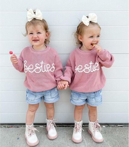Covvoliy سترة متماسكة مكتنزة للأطفال البنات والأولاد Bestie مطرزة بأكمام طويلة ورقبة دائرية سترة للأطفال الصغار ملابس خريف وشتاء in Saudi Arabia
