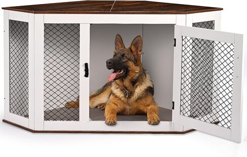 BOEASTER Corner Dog Crate Furniture, Wooden Dog Kennel End Table with Door Furniture Style Dog House Pet Crate Indoor Use for Small Dogs (L33.4 x W24.4 x H19.7in) in Kuwait