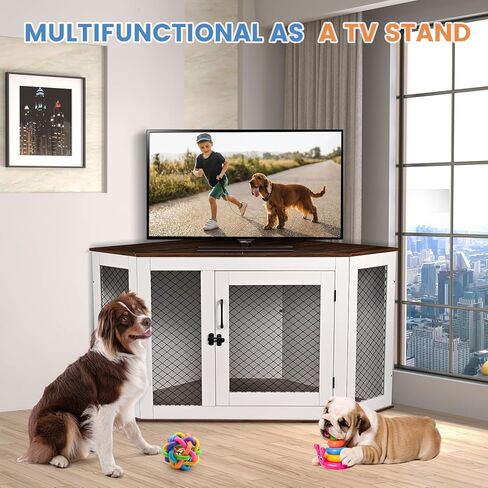 BOEASTER Corner Dog Crate Furniture, Wooden Dog Kennel End Table with Door Furniture Style Dog House Pet Crate Indoor Use for Small Dogs (L33.4 x W24.4 x H19.7in) in Kuwait