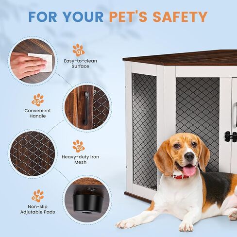 BOEASTER Corner Dog Crate Furniture, Wooden Dog Kennel End Table with Door Furniture Style Dog House Pet Crate Indoor Use for Small Dogs (L33.4 x W24.4 x H19.7in) in Kuwait