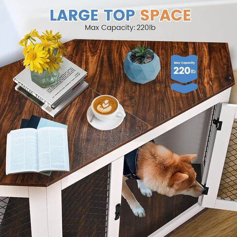BOEASTER Corner Dog Crate Furniture, Wooden Dog Kennel End Table with Door Furniture Style Dog House Pet Crate Indoor Use for Small Dogs (L33.4 x W24.4 x H19.7in) in Kuwait