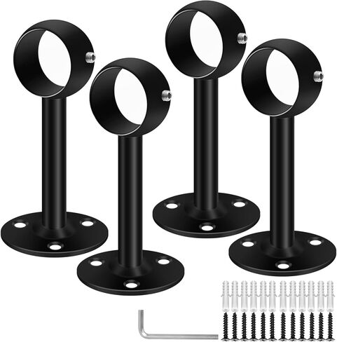 bsaocrt سقف جبل قوس قضيب الستارة، الثقيلة السنانير حامل قضيب الستارة، الفولاذ المقاوم للصدأ خزانة الستائر قضيب بين قوسين يدعم لأعمدة الستارة 1 بوصة، مجموعة من 2 أسود in Kuwait