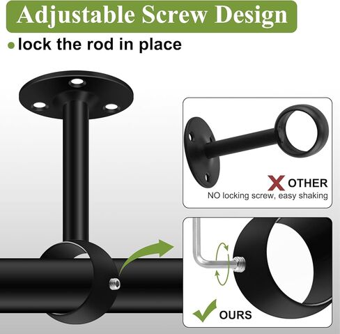 bsaocrt سقف جبل قوس قضيب الستارة، الثقيلة السنانير حامل قضيب الستارة، الفولاذ المقاوم للصدأ خزانة الستائر قضيب بين قوسين يدعم لأعمدة الستارة 1 بوصة، مجموعة من 2 أسود in Kuwait