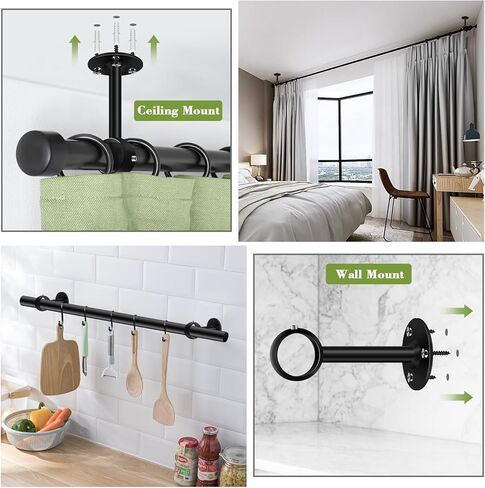 bsaocrt سقف جبل قوس قضيب الستارة، الثقيلة السنانير حامل قضيب الستارة، الفولاذ المقاوم للصدأ خزانة الستائر قضيب بين قوسين يدعم لأعمدة الستارة 1 بوصة، مجموعة من 2 أسود in Kuwait