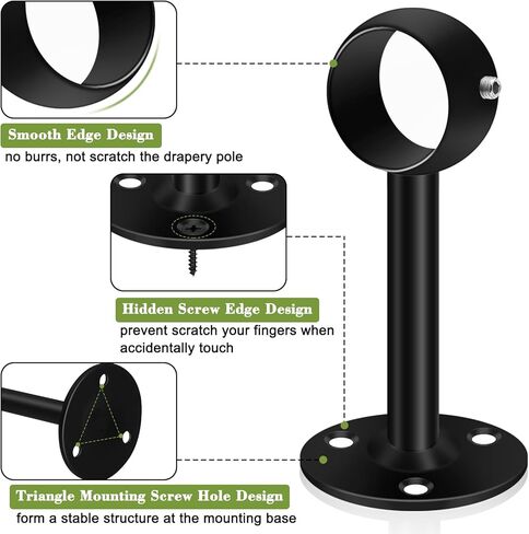 bsaocrt سقف جبل قوس قضيب الستارة، الثقيلة السنانير حامل قضيب الستارة، الفولاذ المقاوم للصدأ خزانة الستائر قضيب بين قوسين يدعم لأعمدة الستارة 1 بوصة، مجموعة من 2 أسود in Kuwait