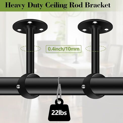 bsaocrt سقف جبل قوس قضيب الستارة، الثقيلة السنانير حامل قضيب الستارة، الفولاذ المقاوم للصدأ خزانة الستائر قضيب بين قوسين يدعم لأعمدة الستارة 1 بوصة، مجموعة من 2 أسود in Kuwait