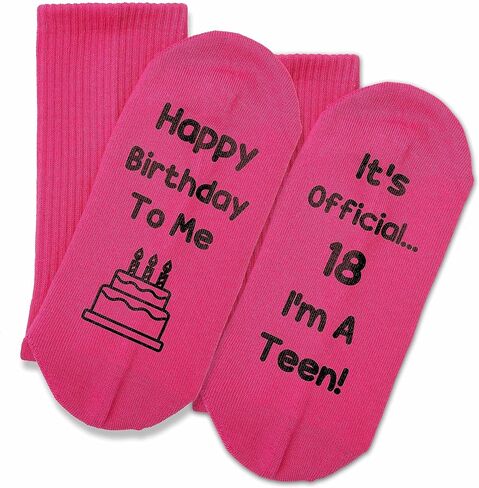 Updenet Happy Birthday To Me It’s Official 18 I’m A Adult Socks, Birthday Gifts For Adult Girls, 18 Year Old Girl Birthday Gift Ideas, Gifts For Adult, Casual Cotton Crew Socks Gift. (009), White, 8 in Kuwait