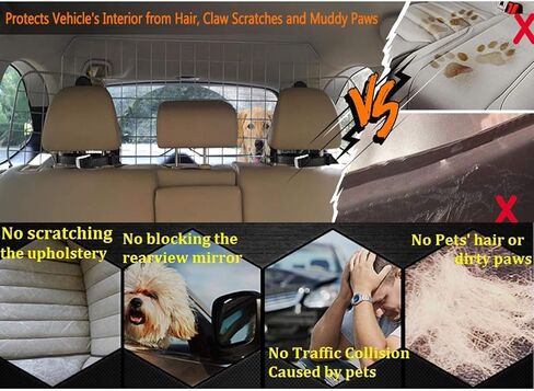 Dog Barrier for SUV Car & Vehicles, Adjustable Pet Barrier Car Gate Universal Fit Wire Mesh Dog Car Guard - Car Divider for Dogs Pets SUVs--2SET in Kuwait