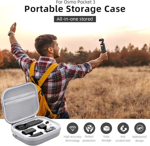 REYGEAK DJI Osmo Pocket 3 Bag, Portable PU Leather Portable Travel Case Carry Bag, Waterproof and Wear-Resistant for Bag/Pocket 3 Creative Combo Accessories with and Other Accessories in Kuwait