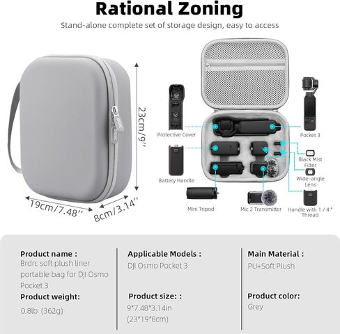 REYGEAK DJI Osmo Pocket 3 Bag, Portable PU Leather Portable Travel Case Carry Bag, Waterproof and Wear-Resistant for Bag/Pocket 3 Creative Combo Accessories with and Other Accessories in Kuwait