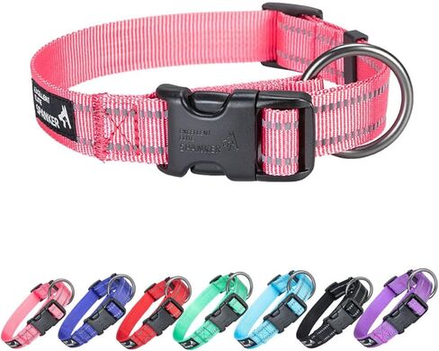EXCELLENT ELITE SPANKER Reflective Dog Collar Classic Breathable Nylon Adjustable Pet Collar with Quick Release Buckle for Boy Girl Male Female Puppies Small Medium Large Dogs Training(Black-S) in Kuwait