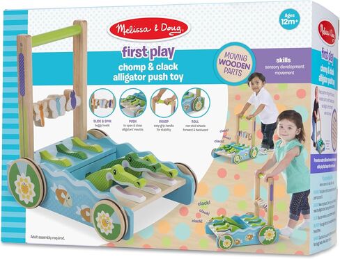 Melissa & Doug First Play Chomp and Clack Alligator Wooden Push Toy and Activity Walker - Pretend Play Developmental Baby Push Walker Toy For Toddlers Ages 1+, 1 EA in Saudi Arabia