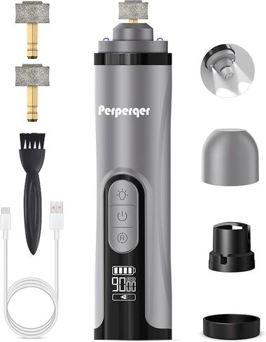 بيربيركر اداة تشذيب اظافر الكلاب والحيوانات الاليفة لسلالات الكلاب والقطط الصغيرة والمتوسطة والكبيرة، مجموعة ادوات كهربائية مطورة هادئة للعناية بالحيوانات الاليفة توفر 3 سرعات و2 مصباح LED و2 راس in Kuwait