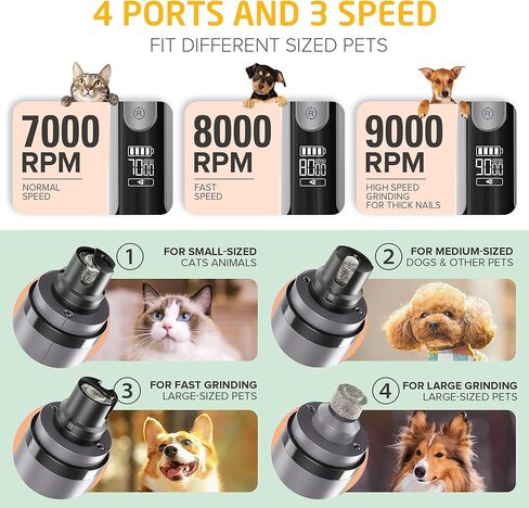 بيربيركر اداة تشذيب اظافر الكلاب والحيوانات الاليفة لسلالات الكلاب والقطط الصغيرة والمتوسطة والكبيرة، مجموعة ادوات كهربائية مطورة هادئة للعناية بالحيوانات الاليفة توفر 3 سرعات و2 مصباح LED و2 راس in Kuwait