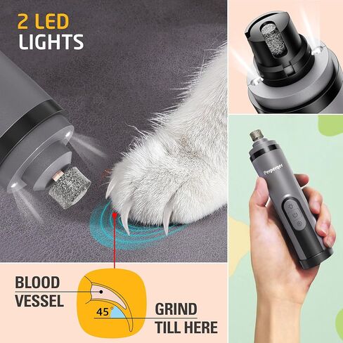 بيربيركر اداة تشذيب اظافر الكلاب والحيوانات الاليفة لسلالات الكلاب والقطط الصغيرة والمتوسطة والكبيرة، مجموعة ادوات كهربائية مطورة هادئة للعناية بالحيوانات الاليفة توفر 3 سرعات و2 مصباح LED و2 راس in Kuwait