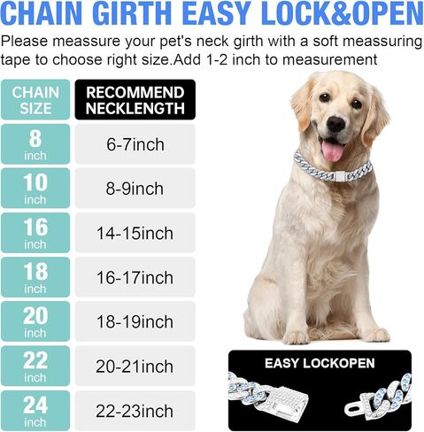 Dog Chain Silver Cuban Collars,Walking Silver Dog Metal Chain Choke Collar with Design Secure Buckle,Pet Cuban Crystal Collar Necklace Accessories for Small Medium Dogs Cats (Sliver-Pink, 10inch) in Kuwait