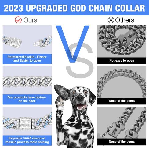 Dog Chain Silver Cuban Collars,Walking Silver Dog Metal Chain Choke Collar with Design Secure Buckle,Pet Cuban Crystal Collar Necklace Accessories for Small Medium Dogs Cats (Sliver-Pink, 10inch) in Kuwait