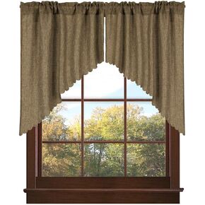 Valea Home Soft Burlap Look Swag Curtains Rustic Natural Tan Rod Pocket Kitchen Valance Curtain Panels for Small Window 36 inch Length, 2 Panels in Kuwait