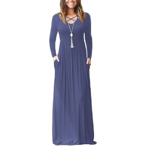 LILBETTER Women's Long Sleeve Loose Plain Maxi Dresses Casual Long Dresses with Pockets