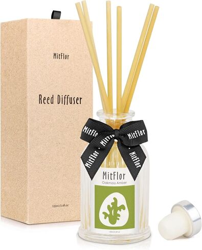 Reed Diffuser, MitFlor Oakmoss Amber Fragrance Diffuser Set, Room Freshener with Natural Rattan Sticks, Fresh Scent Oil Diffuser for Bedroom, Bathroom, and Home Décor, 3.4 fl oz in Saudi Arabia