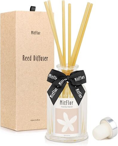 Reed Diffuser, MitFlor Oakmoss Amber Fragrance Diffuser Set, Room Freshener with Natural Rattan Sticks, Fresh Scent Oil Diffuser for Bedroom, Bathroom, and Home Décor, 3.4 fl oz in Saudi Arabia