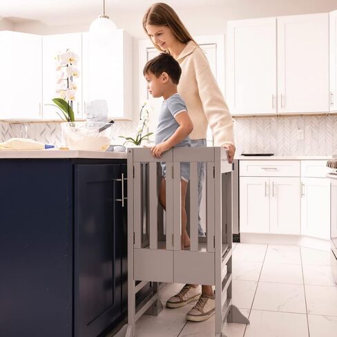 مساعد مقعد المطبخ الخشبي للأطفال من ميلارد، قابل للطي - للأطفال والصغار (أبيض) in Kuwait