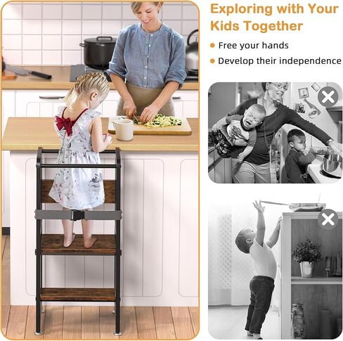 جستوجو مقعد مطبخ مساعد للاطفال الصغار مع حزام امان، مقعد قائم للاطفال الصغار للتعلم في المطبخ، مقعد معدني قوي بارتفاع قابل للتعديل لتعلم الاطفال in Kuwait