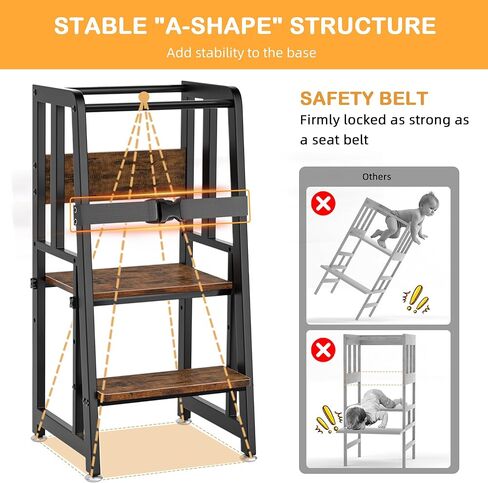 جستوجو مقعد مطبخ مساعد للاطفال الصغار مع حزام امان، مقعد قائم للاطفال الصغار للتعلم في المطبخ، مقعد معدني قوي بارتفاع قابل للتعديل لتعلم الاطفال in Kuwait