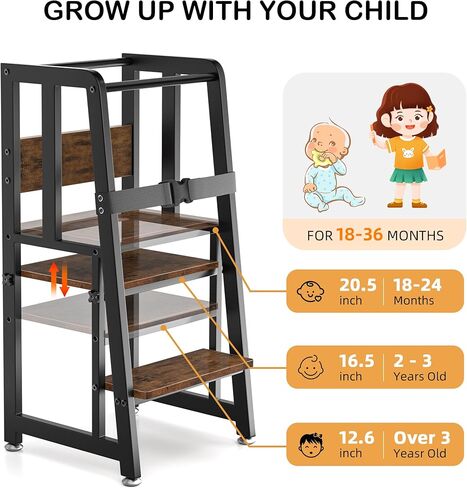 جستوجو مقعد مطبخ مساعد للاطفال الصغار مع حزام امان، مقعد قائم للاطفال الصغار للتعلم في المطبخ، مقعد معدني قوي بارتفاع قابل للتعديل لتعلم الاطفال in Kuwait