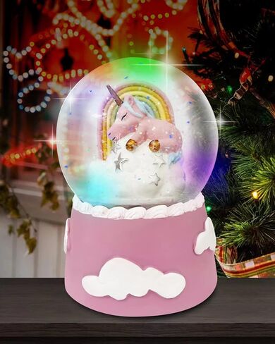 J JHOUSELIFESTYLE Unicorn Snow Globe - Color Changing Musical Snow Globes for Girls Kids 100mm in Kuwait