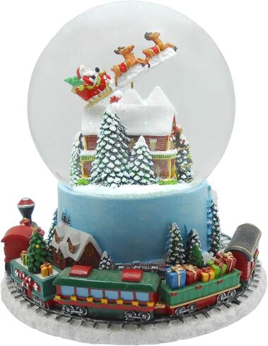 لايت اهيد تمثال سانتا طائر موسيقي 120 ملم كرة ثلج مائية من البولي الراتنج مع منزل داخلي وقطار على قاعدة دوارة in Kuwait