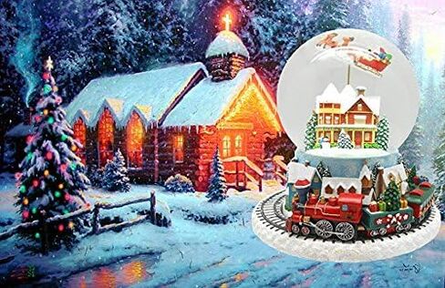 لايت اهيد تمثال سانتا طائر موسيقي 120 ملم كرة ثلج مائية من البولي الراتنج مع منزل داخلي وقطار على قاعدة دوارة in Kuwait