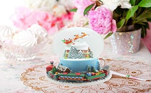 لايت اهيد تمثال سانتا طائر موسيقي 120 ملم كرة ثلج مائية من البولي الراتنج مع منزل داخلي وقطار على قاعدة دوارة in Kuwait
