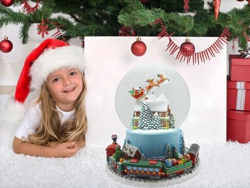 لايت اهيد تمثال سانتا طائر موسيقي 120 ملم كرة ثلج مائية من البولي الراتنج مع منزل داخلي وقطار على قاعدة دوارة in Kuwait