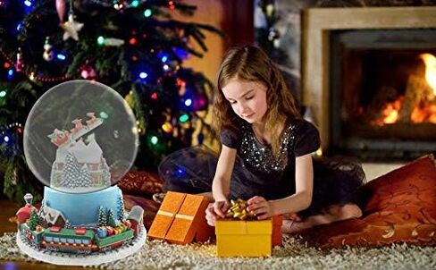 لايت اهيد تمثال سانتا طائر موسيقي 120 ملم كرة ثلج مائية من البولي الراتنج مع منزل داخلي وقطار على قاعدة دوارة in Kuwait