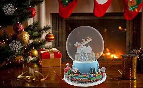 لايت اهيد تمثال سانتا طائر موسيقي 120 ملم كرة ثلج مائية من البولي الراتنج مع منزل داخلي وقطار على قاعدة دوارة in Kuwait