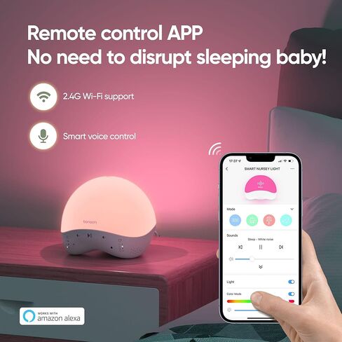 bonoch Sound Machine Baby Smart Night Light WiFi Time-to-Rise 25 White Noise Machine for Sleeping Baby Toddler Sleep Trainer Kids Alarm Clock, APP & Voice & Touch Control with Alexa & Google Assistant in Kuwait