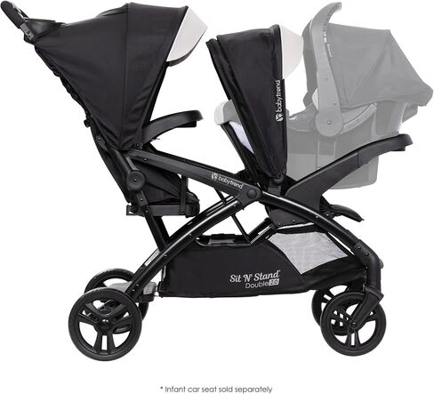 Baby Trend Sit N Stand Double Stroller 2.0 DLX with 5 Point Safety Harness, Canopy, Extra Basket, 2 Cup Holders, and Covered Compartment, Magnolia in Kuwait