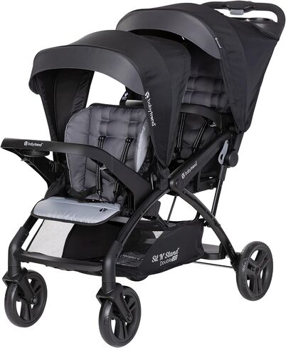 Baby Trend Sit N' Stand Double Stroller 2.0 DLX with 5 Point Safety Harness, Canopy, Extra Basket, 2 Cup Holders, and Covered Compartment, Stormy in Kuwait