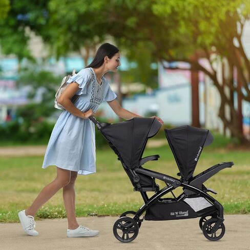 Baby Trend Sit N' Stand Double Stroller 2.0 DLX with 5 Point Safety Harness, Canopy, Extra Basket, 2 Cup Holders, and Covered Compartment, Stormy in Kuwait