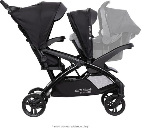 Baby Trend Sit N' Stand Double Stroller 2.0 DLX with 5 Point Safety Harness, Canopy, Extra Basket, 2 Cup Holders, and Covered Compartment, Stormy in Kuwait