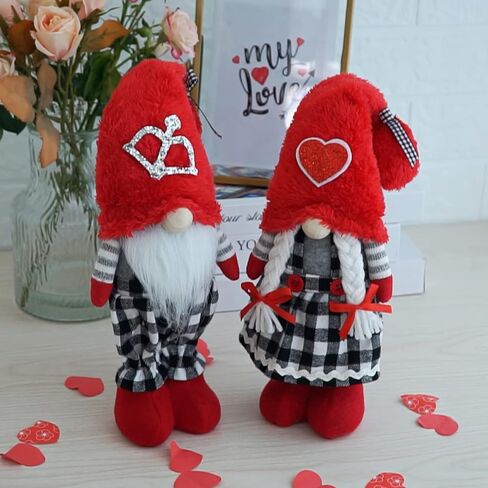 KnomeKo Valentines Day Decorations Gnomes, Buffalo Plaid Valentine Decor Cupid Gnomes Plush,Mr. Mrs. Scandinavian Tomte Love Gnomes Ornaments, Valentine Home Decor in Saudi Arabia