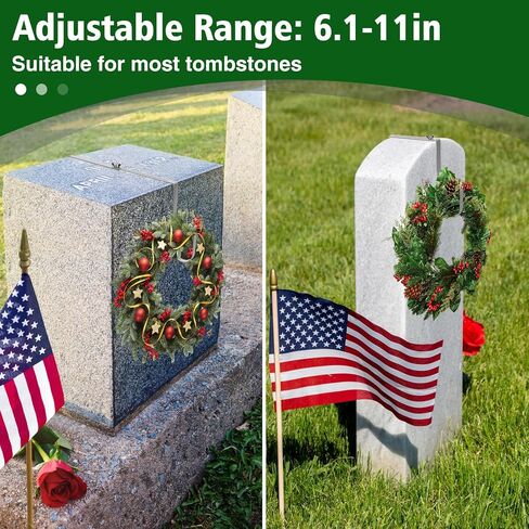MADHOLLY عيد الميلاد شاهد القبر إكليل شماعات، حامل إكليل شواهد القبور المقبرة قابل للتعديل، حامل إكليل من الألومنيوم المتين لتزيين قبر عيد الميلاد (6.1-11 بوصة) in Kuwait