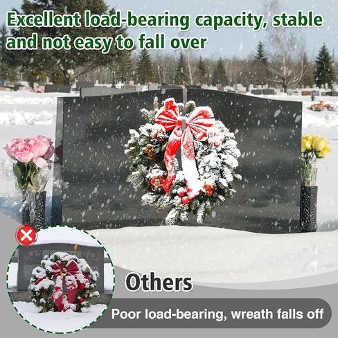 MADHOLLY عيد الميلاد شاهد القبر إكليل شماعات، حامل إكليل شواهد القبور المقبرة قابل للتعديل، حامل إكليل من الألومنيوم المتين لتزيين قبر عيد الميلاد (6.1-11 بوصة) in Kuwait