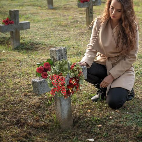 MADHOLLY عيد الميلاد شاهد القبر إكليل شماعات، حامل إكليل شواهد القبور المقبرة قابل للتعديل، حامل إكليل من الألومنيوم المتين لتزيين قبر عيد الميلاد (6.1-11 بوصة) in Kuwait