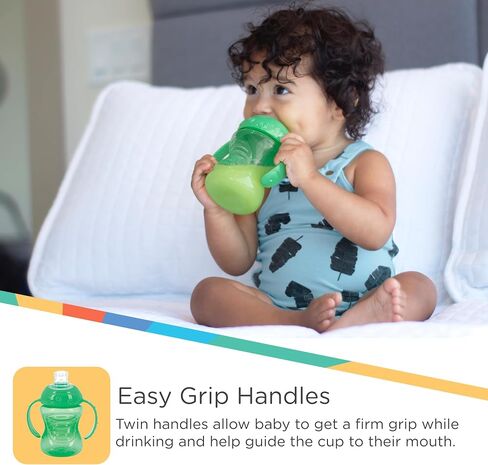 Nuby 3-Pack Two-Handle No-Spill Soft Spout Grip N' Sip Cup- First Cup, 8oz, 3 PK - Aqua, Blue, Green in Saudi Arabia